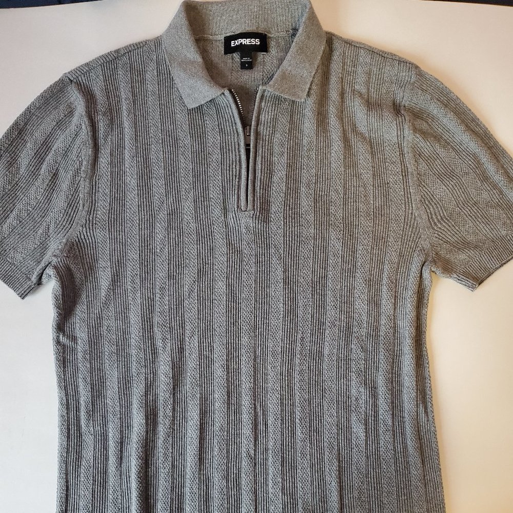mens express gray knit polo with zipper
